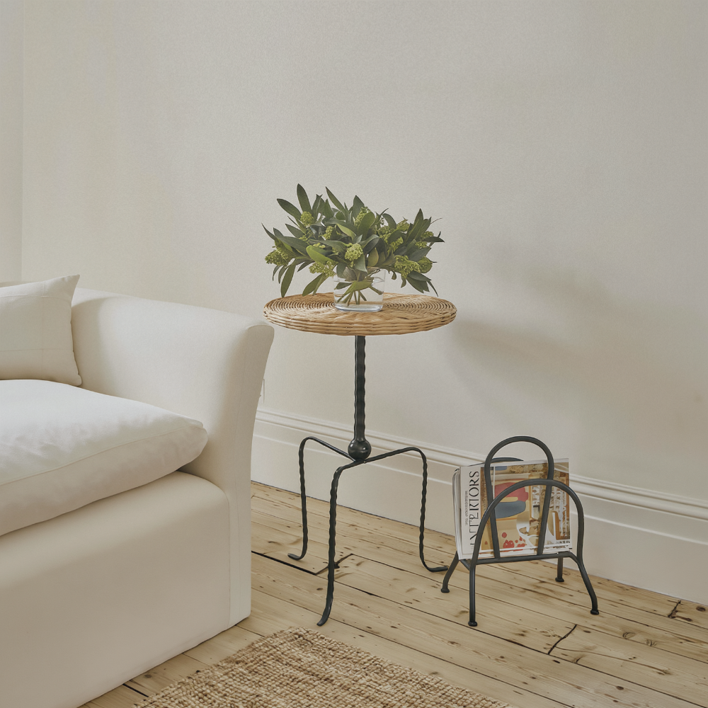 Tressé Rattan Örgülü Demir Oval Sehpa