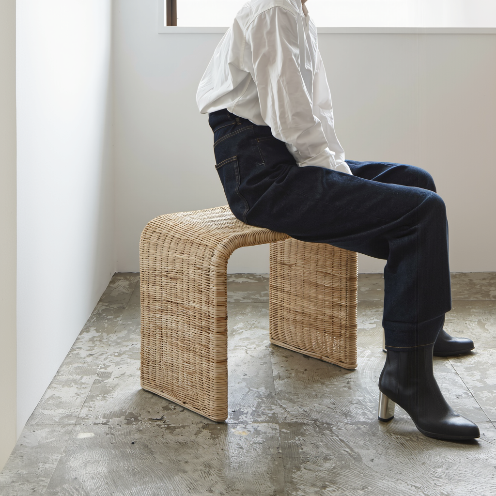 Flax Doğal Rattan Sehpa/Tabure
