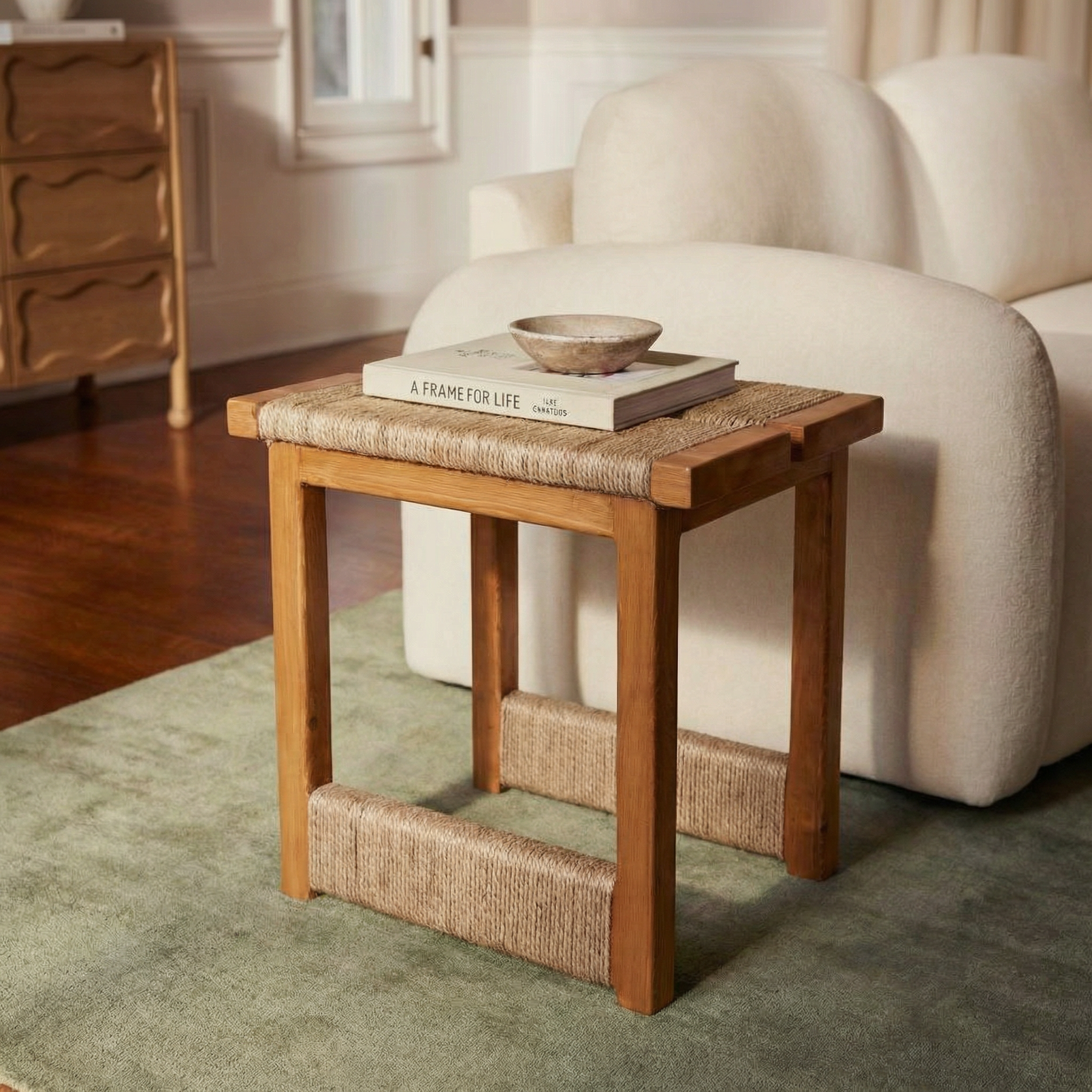 Picea Hasır Örgülü Ahşap Sehpa