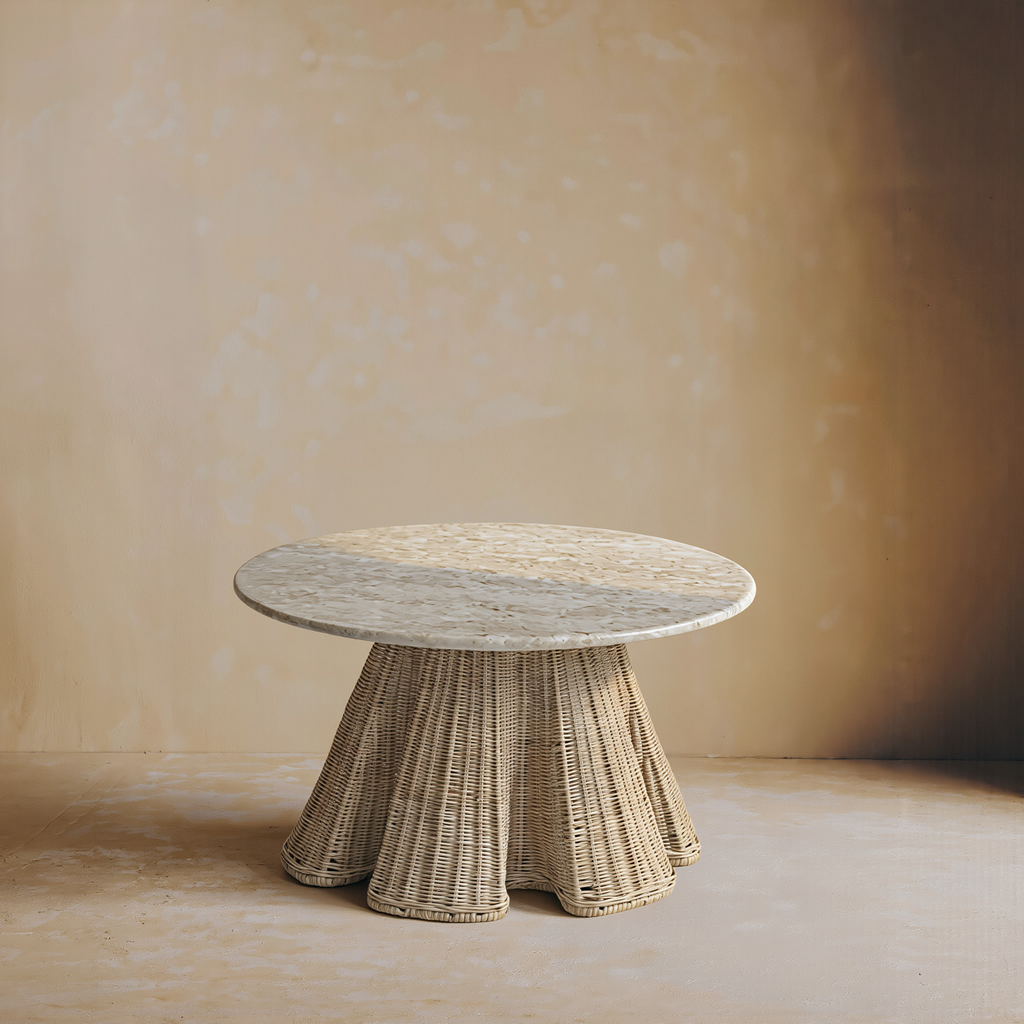 Plissé Mermer & Rattan Orta Sehpa
